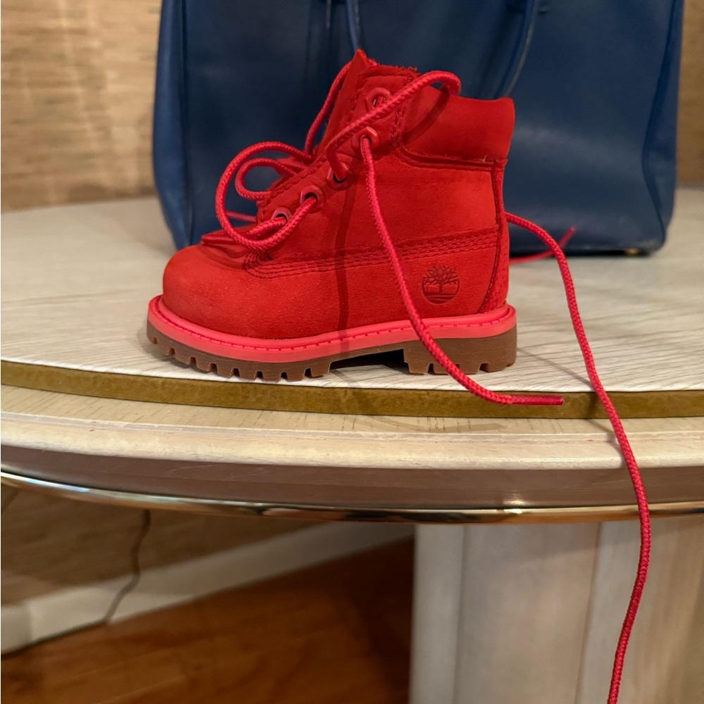 Timberland Red Boots with Suede Finish and Sturdy Sole